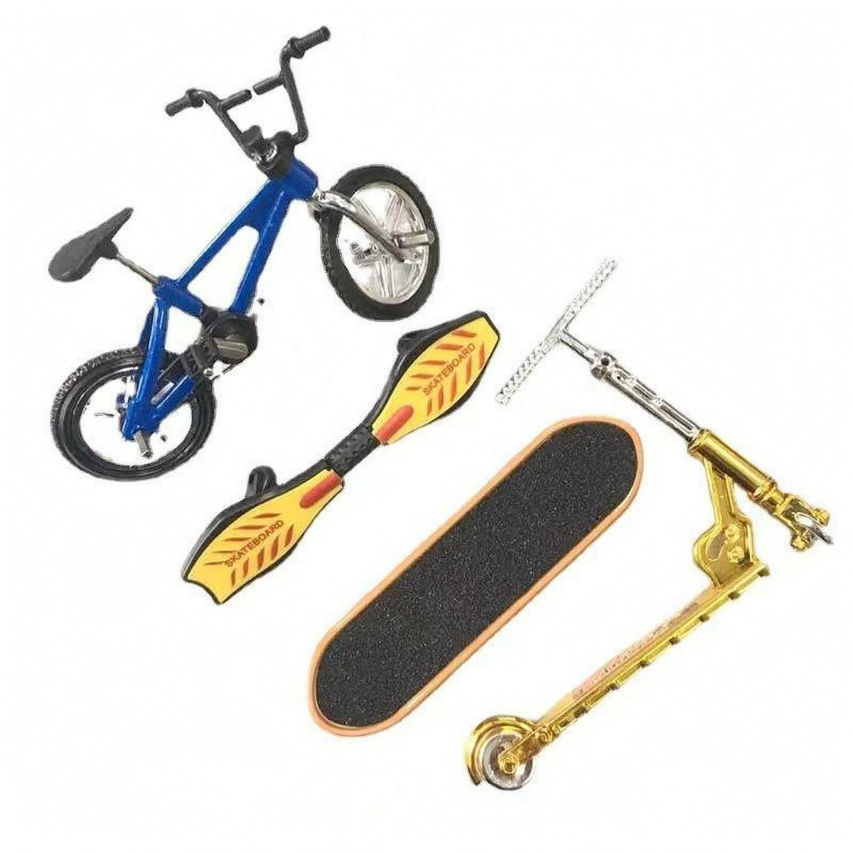 4 Pieces Metal and Plastic Finger Toy Set Detailed Finger Skateboard Textured Mini Bike Toy Compact