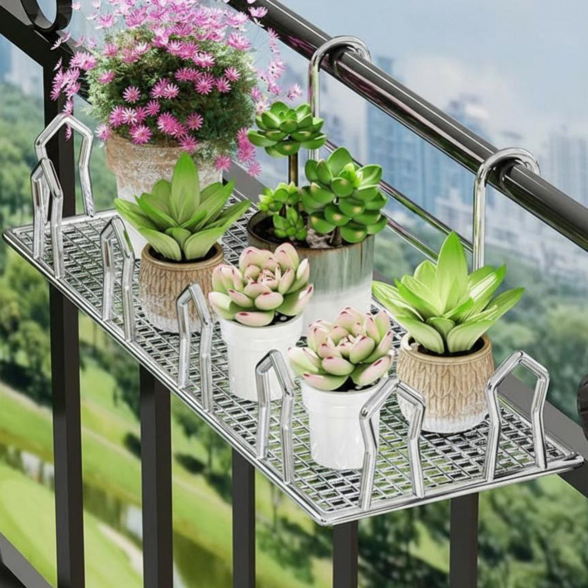 Railing Planter Rack Weather-Resistant Railing Planter Basket Rustproof for Deck