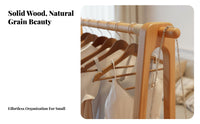 Space Saving Solid Wood Clothes Stand Easy Assembly Wooden Clothes Rack Stable Unrestricted Standing Garment Rack Multi-Functional for Families, Homeowners, Bedroom, Living Room, Entryway, Apartment
