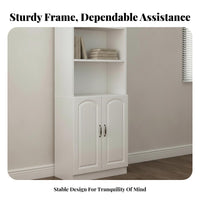 Floor-Standing Narrow Cabinet Shelf Multi-Layer Design Narrow Shelving Cabinet with Doors Space-Saving Bookcase Freestanding for Children, Apartment Dwellers, Homeowners, Small Areas, Living Room, Bedroom