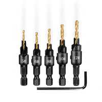 6 Pieces Titanium-Plated Countersink Drill Bit Set Tapered Wood Countersink Drill Bit Industrial-Grade Tool Wear Resistant for Woodworkers, Woodworking