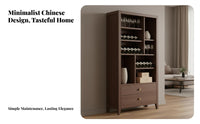 Large Capacity Chinese Design Wine Cabinet Strong Load-Bearing Living Room Curio Shelf Sturdy Construction Freestanding Wooden Display Shelf Adjustable Feet for Restaurant Owners, Interior Decorators, Party Hosts
