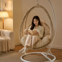Rattan Hanging Egg Chair with Stand, Garden Egg Chair Outdoor Rattan Swing Egg Chair, Metal Frame Patio Conservatory Hanging Chair