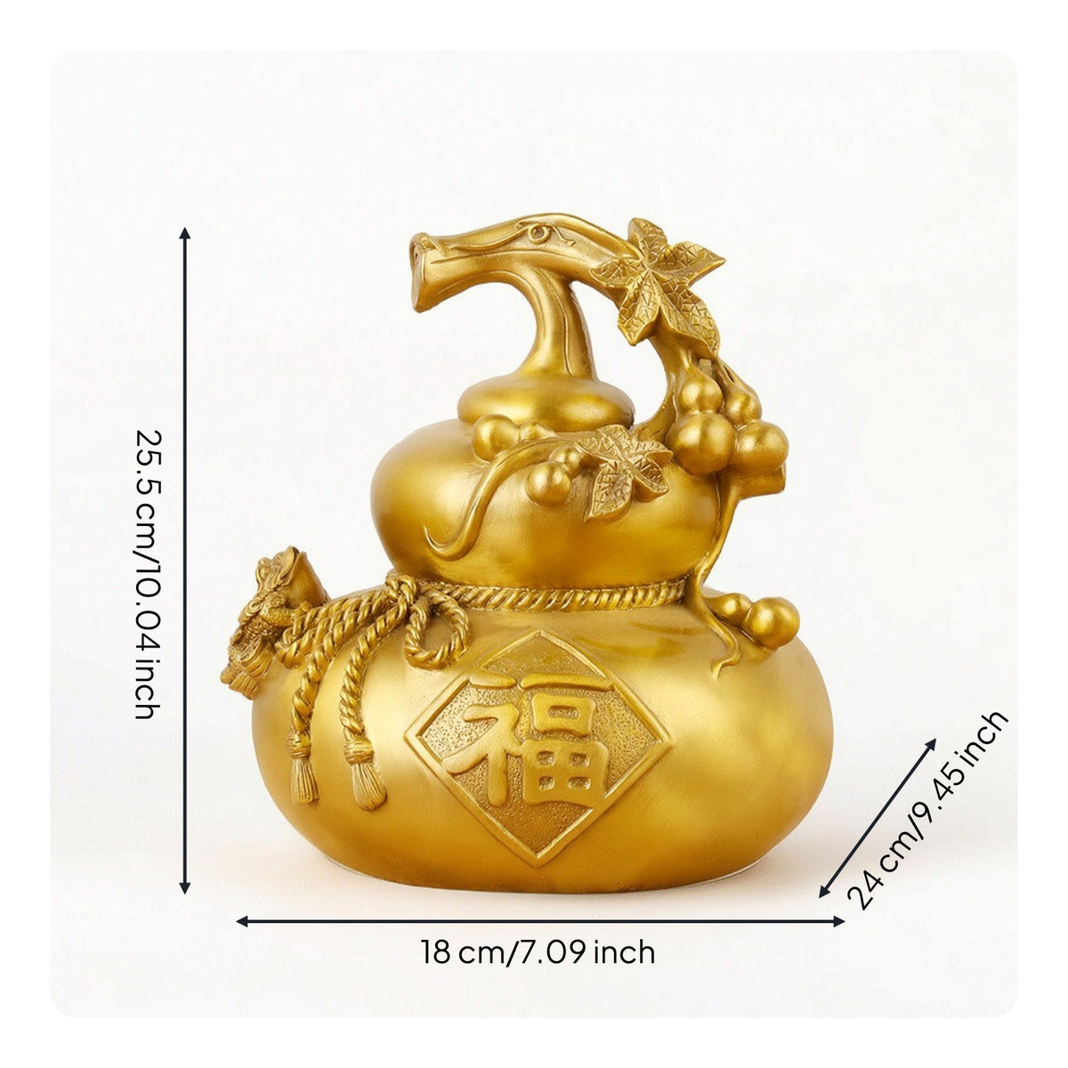 Gourd Ornament Shiny Gourd with Stem Feng Shui Sculpture for Tabletop, Entryway