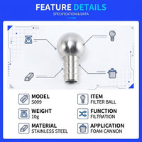 Car Cleaning Foam Sprayer Replacement Parts, Stainless Steel Foam Lance Filter for Car Wash, Pack of 2 Steel Reusable Ball Pressure Filters