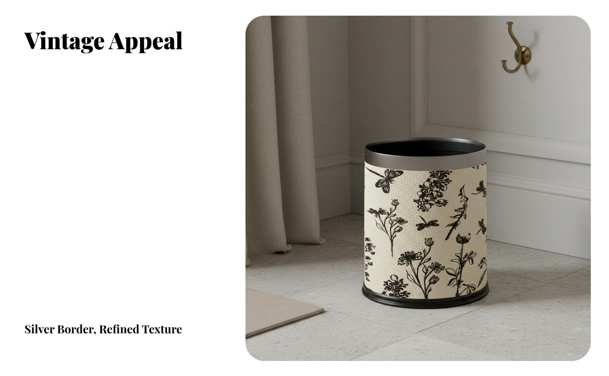 Leather Trash Can Elegant Design Vintage Design Wastebasket Elegant Appearance Decorative Open Top Trash Can for Students, Adults, Bedroom, Lavatory