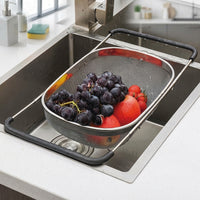 Dish Drainer and Sink Strainer with Draining Board, 304 Stainless Steel Basket with Cutlery Holder, Space Saving Kitchen Sink Drying Rack