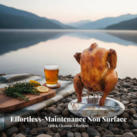 Heavy Duty Stainless Steel Chicken Roasting Rack Easy to Clean Upright Chicken Stand with Liquid Collection Pan Rust-Proof for Outdoor