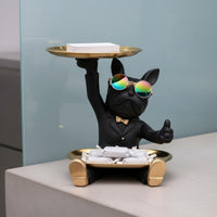 Dog Figurine Storage Tray Luxury Design Dog Statue Candy Dish Multi-Functional Design Resin Canine Sculpture Tray for Coffee Table, Reception Desk