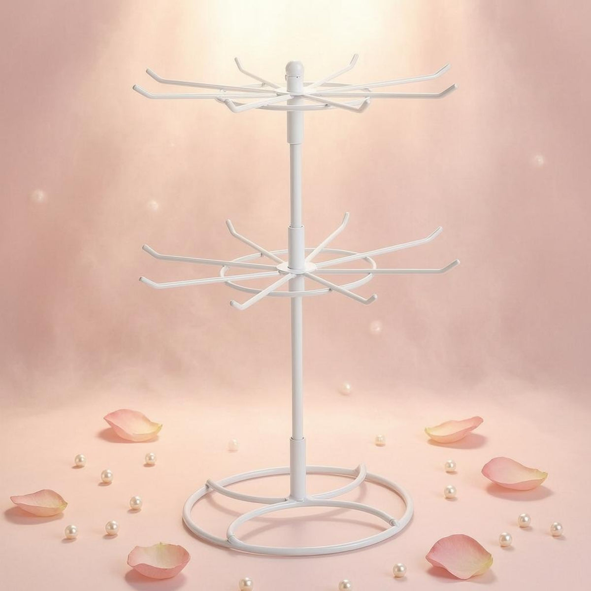 Two-Tier Rotating Jewelry Stand Branching Hooks 360° Jewelry Display Display Freestanding Rotating Bracelet Holder Metal for Desktop