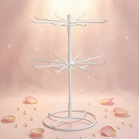 Two-Tier Rotating Jewelry Stand Branching Hooks 360° Jewelry Display Display Freestanding Rotating Bracelet Holder Metal for Desktop
