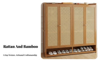 Space-Saving Design Multi-Tier Shoe Cabinet with Cane Doors Dust-Proof Multi-Tier Shoe Cabinet Large Capacity Entryway Furniture Adjustable Shelves for Sneaker Collectors, Apartment Dwellers, Balcony, Hallway, Living Room, Bedroom