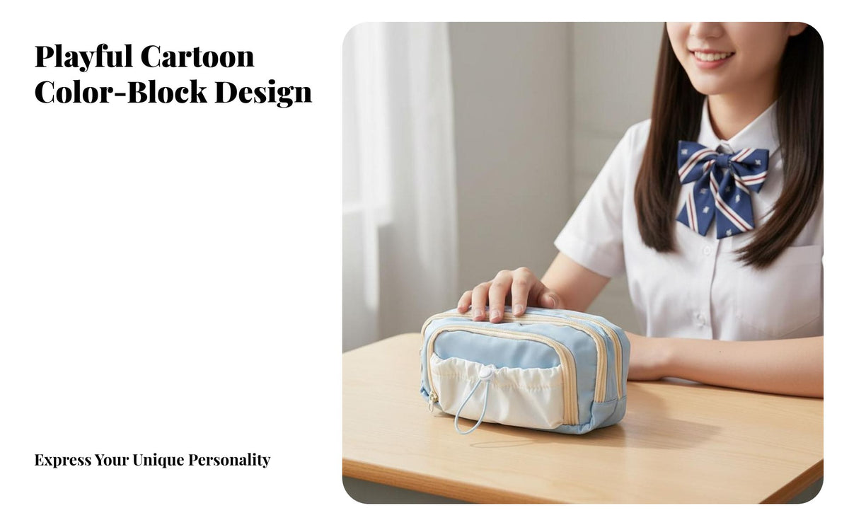 Large Capacity Pencil Case Portable with Strap Display Bag Design Pencil Case DIY Hook-and-Loop Fastener Patches Multi-Compartment Pen Pouch