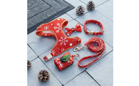 Holiday Themed Velvet Dog Harness Leash Set Adjustable Christmas Dog Harness Easy to Wear Pet Accessory Lightweight for Dogs, Walking, Training