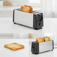 Brushed Stainless Steel Long-Slot Toaster 6-Setting 2-Slice Toaster Automatic Rise up Appliance Compact for Students, Office Workers, Small Kitchens, Dorm Rooms