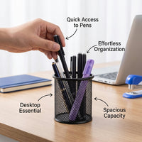 Metal Mesh Pen Organiser for Desk, Office Organizer Desktop Storage, Large Capacity Pencil Cup, Round Shape Accessories for Students