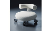 Boucle Stool with Wheels Upholstered Rolling Stool Mobile Ottoman for Kids, Bedroom