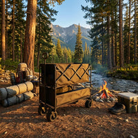 Metal Frame Two-Tier Utility Carrier Side Pocket Storage Collapsible Utility Carrier Four Wheels Household Carrier Compact for Outdoor