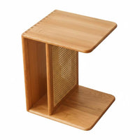 Japanese design Wheeled Woven-Top End Table Mobile Design Sofa Side cart Multi-Functional Nightstand small Size for Homeowners, Apartment Dwellers, Students, Living Room, Bedroom, Entryway, Home Office