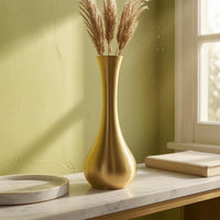 Lustrous Finish Antique Brass Vase Narrow Mouth Slender Neck Vase Decorative Table Decor Tabletop