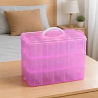 3 Tiered Storage Box, 12L Bead Storage Box, 33.2x18.5x24.5cm Clear Storage Organiser with Handle, for Craft Room, Toy & Stationery