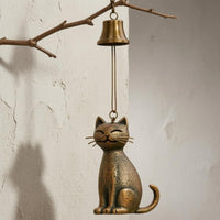Cat Wind Chime Textured Bronze Cat Chime House Decoration Small Bell Hanging Ornament Cord Cord Hanging for Entryway, Window