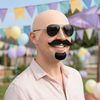 Natural-Looking Bald Cap with Glasses and Mustache Skin-Tone Bald Scalp Cap Kit Wrinkled Cosplay Set Aviator-Style for Cosplayers, Adults, Actors, Halloween, Theatre