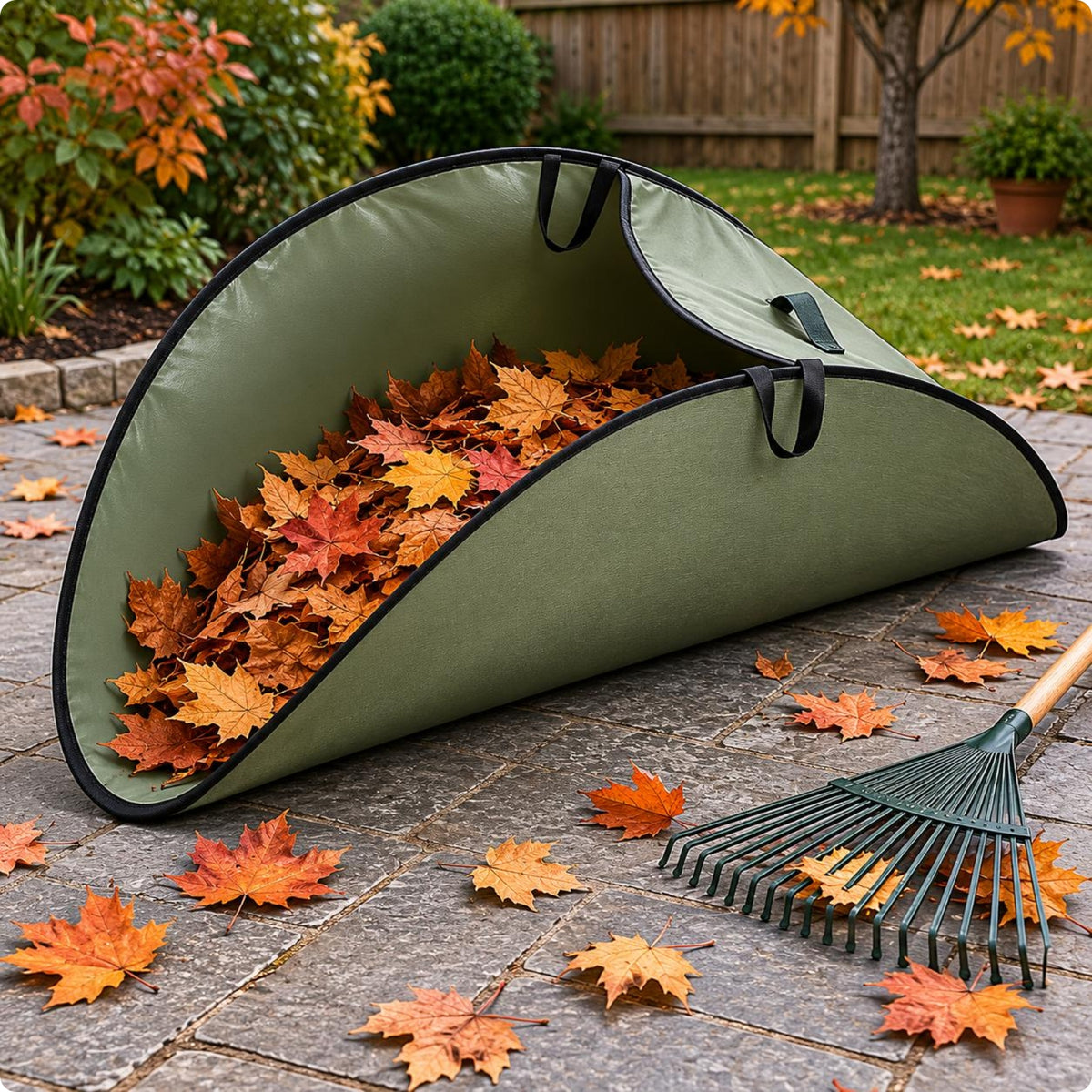 Garden Leaf Collection Bag Semicircular Foldable Leaf Bag Loop Handles Reusable Yard Waste Container