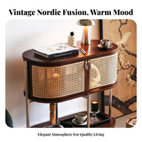 Multi-Functional dual-level Rattan Cart Multifunctional Storage Trolley With casters Side Table Space-Saving Design for Homeowners, Office Workers, Bedroom, Living Room, Small Spaces, Bathroom