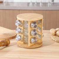 Rotating Seasoning Rack with Glass Jars Compact for Pantry