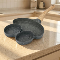 Frying Pan for Induction Hob and Gas, Clover Shape 4 Hole Pancake Pan with Wood Handle, Aluminum Alloy Egg Cooker and Egg Pan, Breakfast Pan