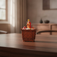 1/64 Scale Shrine Model with Figurine Retro Chinese-Style Miniature Altar Cabinet Ornate Dollhouse Shrine Carved for Collectors, Hobby Builders, Desk Decor