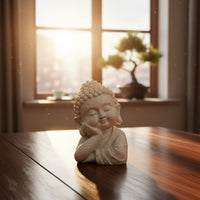 Serene Countenance Zen Buddha Head Statue Imitation Stone Finish Cute Monk Sculpture Artisan-Made Look Little Buddha Statue for Office