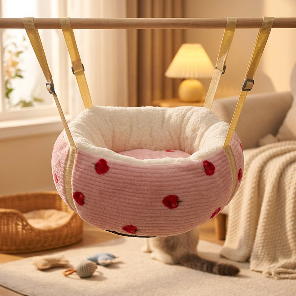 Hanging Cat Bed and Hammock Bed, Soft Cloth Cat Hammock Swing with Rope Mount, Indoor Cage Accessory for a Sunbathing Pet to Lounge and Sleep