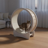 Textured Track Indoor Feline Exercise Wheel White Frame Feline Exercise Wheel Curved Base Pet Equipment Wood-Toned