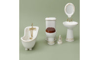 1/12 Dollhouse Lavatory Set Gold Trim Miniature Ceramic Lavatory Set Detailed Finish