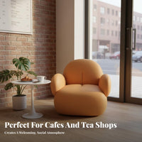 Modern Minimalist Design Single-Seat Armchair and Coffee Table Set Soft Upholstery Puffy Sofa and Table Combo High-Density Foam Cafe Seating Comfortable Design for Interior Designers, Business Owners, Clients, Dessert Shop, Reception Area, Boutique, Lobby