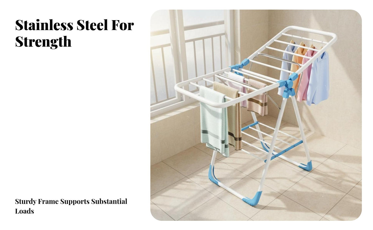 Foldable Angled-Wing Storage spaceSaving Wheeled Angled-Wing Drying Stand Rust-Resistant Clothes Airer for Apartment Dwellers, Parents, Balcony