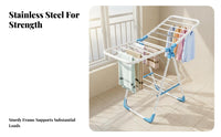 Foldable Angled-Wing Storage spaceSaving Wheeled Angled-Wing Drying Stand Rust-Resistant Clothes Airer for Apartment Dwellers, Parents, Balcony
