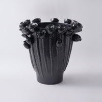Vase with Floral Relief Asymmetrical Sculptural Vase Matte for Living Room