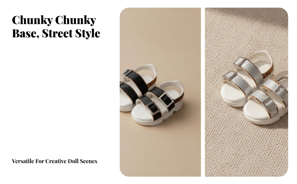 Pull-on 1/6 BJD Sandals | Square Buckle Details, Miniature Sandals with elevated Sole