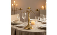 3-Candle Candelabra Gold-Tone Three-Arm Candelabra Candlestick Holder with Three Cups Tabletop Taper Candle Holder Vintage-Style