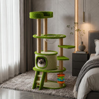 Sisal-Wrapped Multi-Level Feline Tree Carpeted Feline Climbing Structure Clear Scratching Post Structure Rotating Toy