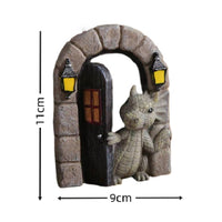 Dragon Statue with Arch Hand-Cast Dragon Figurine Cute for Patio, Fantasy Fans