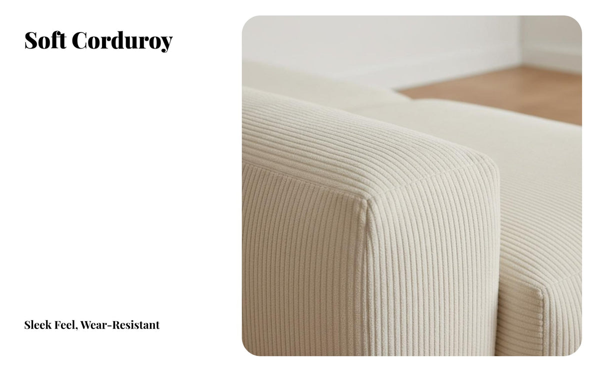 Corduroy configurable Sofa Removable and cleanable Cover Frameless Corduroy Sectional Small Space suitable for Living Room Furnishing for Families, Young Adults