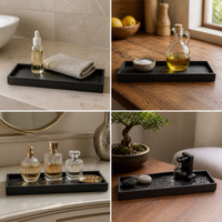 Black Gold Stone Tray for Bonsai & Micro Landscape, Water Catchment Base for Moss & Aquatic Plants