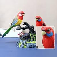 Detailed Parrot Figurine Tropical Parrot Statue Realistic Figurine with Branch Base Lifelike for Collectors
