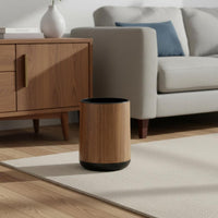 Large Capacity Wood Grain Trash Can Thickened Material Rectangular Accessible Top Wastebasket Space-Saving Slim Faux Wood Garbage Bin Internal Bag Holder for Bedroom