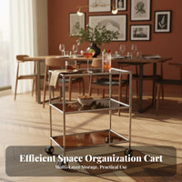 Minimalist Design Stainless Steel Glass Trolley Multi-Functional Service Cart with Wheels Anti-Rust Mobile Storage Shelf for Apartment Dwellers, Professionals, Living Room, Small Areas, Home Office, Bathroom