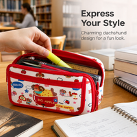 Dopamine Color Block Dachshund Flip Pencil Case for Students
